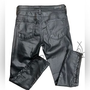 AG Goldschmied black faux leather high-rise skinny ankle side lace jeans 24/0